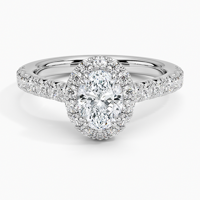 Sienna Halo Half Coverage Diamond Ring Platinum Oval Engagement Ring