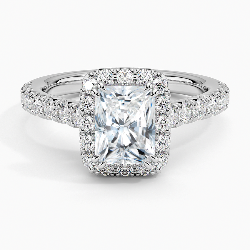 Sienna Halo Half Coverage Diamond Ring Platinum Radiant Engagement Ring
