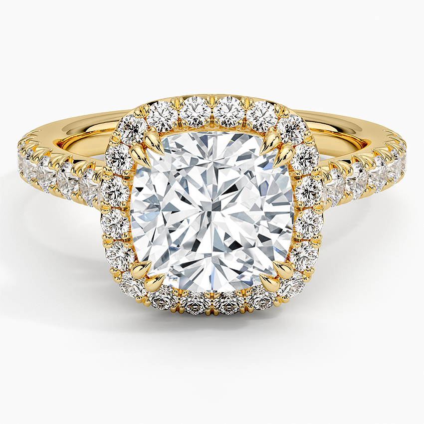 Sienna Halo Half Coverage Diamond Ring Yellow Gold 18k Cushion Engagement Ring