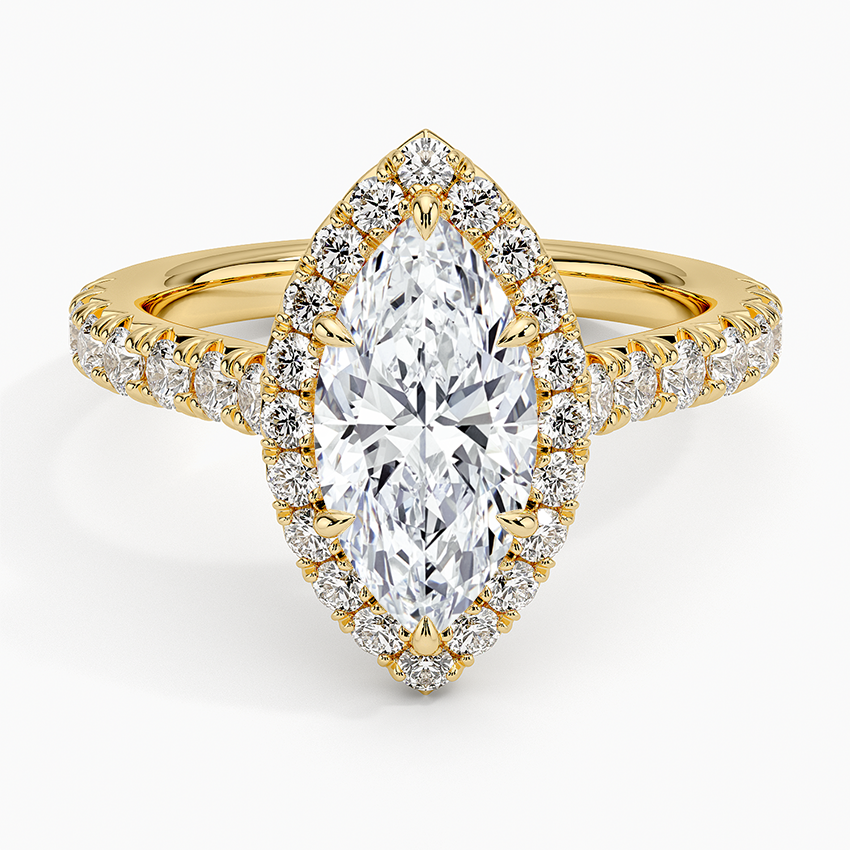 Sienna Halo Half Coverage Diamond Ring Yellow Gold 18k Marquise Engagement Ring