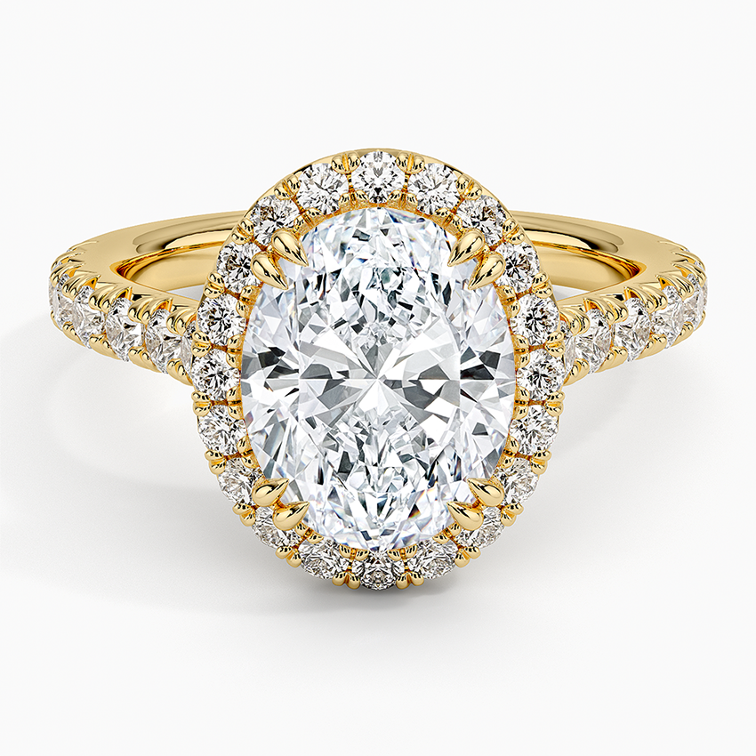 Sienna Halo Half Coverage Diamond Ring Yellow Gold 18k Oval Engagement Ring