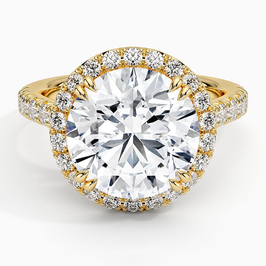 Sienna Halo Half Coverage Diamond Ring Yellow Gold 18k Round Engagement Ring