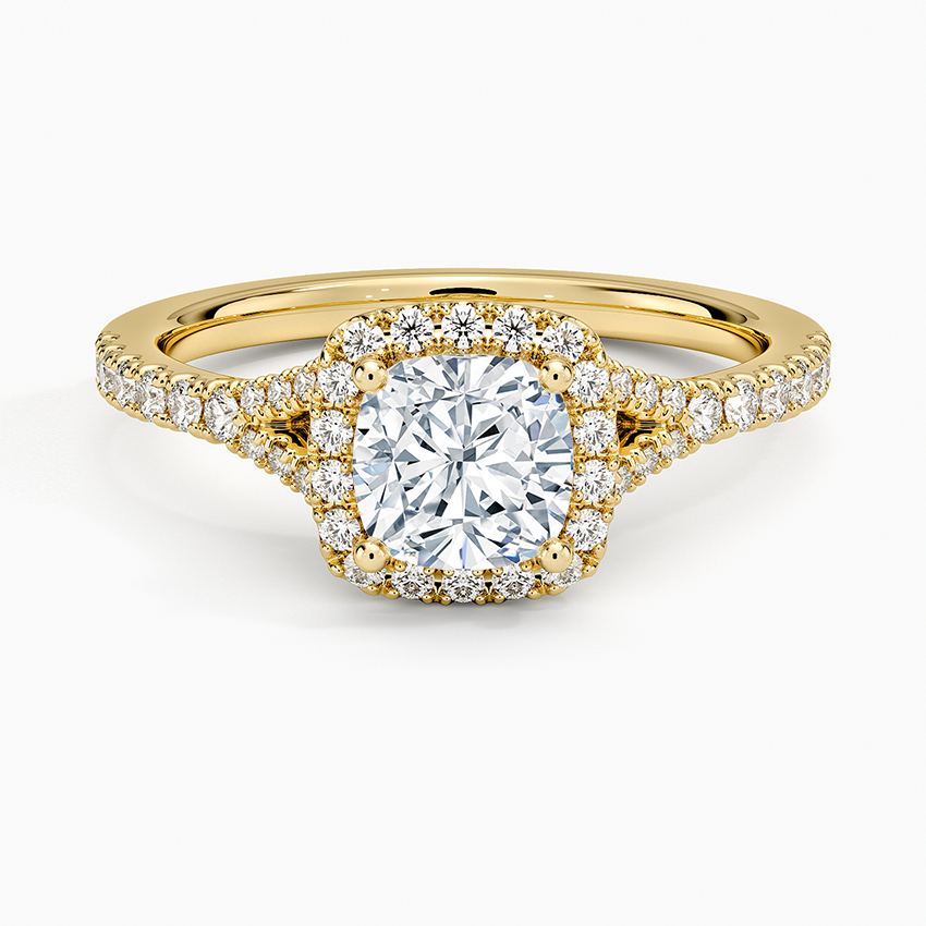 Joy Half Coverage Diamond Ring Yellow Gold 18k Cushion Engagement Ring