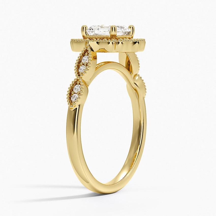 Cadenza Halo Diamond Ring Yellow Gold 18k Asscher Engagement Ring