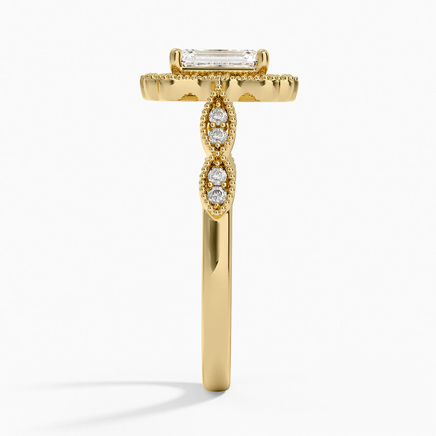 Cadenza Halo Diamond Ring Yellow Gold 18k Emerald Engagement Ring