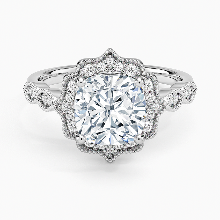 Cadenza Halo Diamond Ring Platinum Cushion Engagement Ring