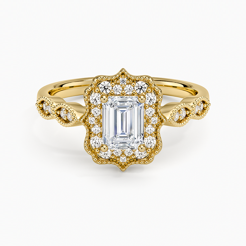 Cadenza Halo Diamond Ring Yellow Gold 18k Emerald Engagement Ring
