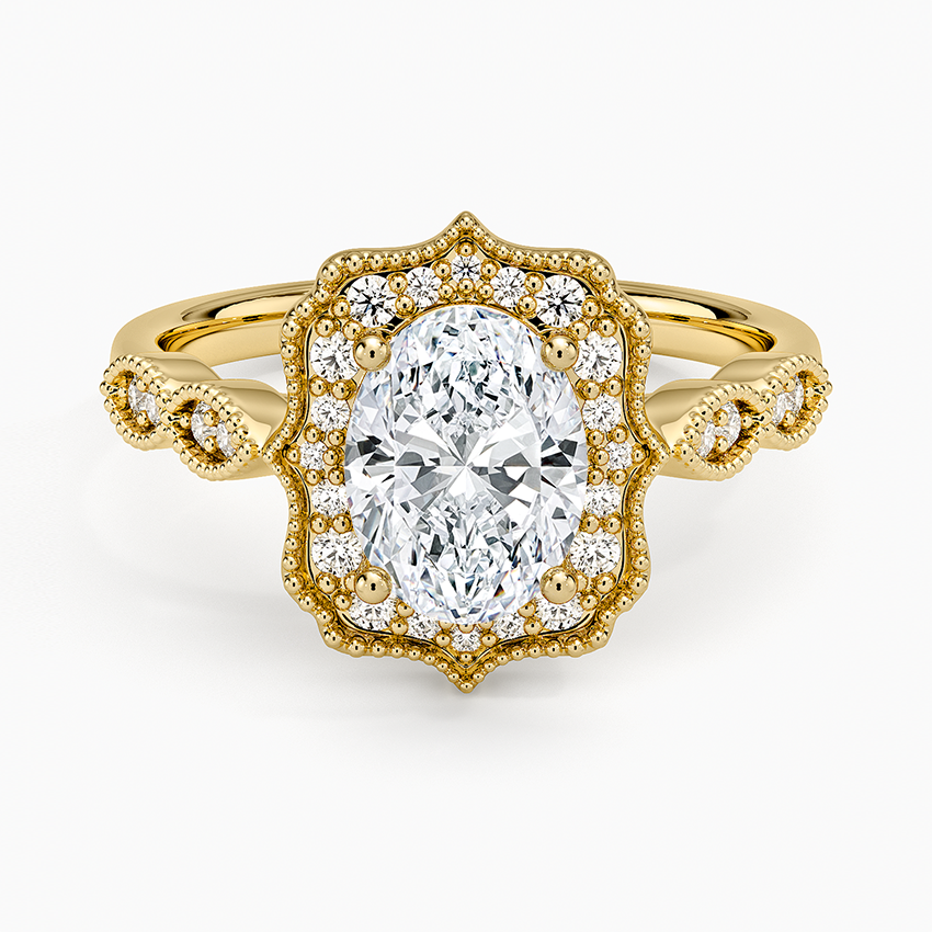 Cadenza Halo Diamond Ring Yellow Gold 18k Oval Engagement Ring