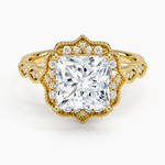 Cadenza Halo Diamond Ring Yellow Gold 18k Princess Engagement Ring