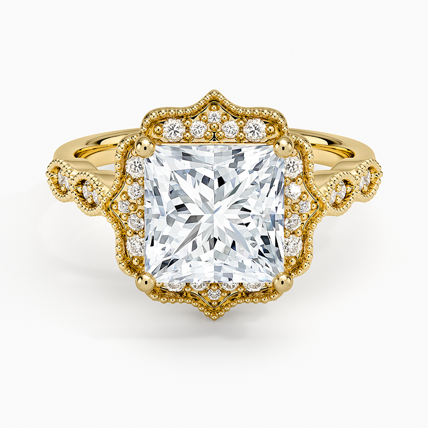 Cadenza Halo Diamond Ring Yellow Gold 18k Princess Engagement Ring