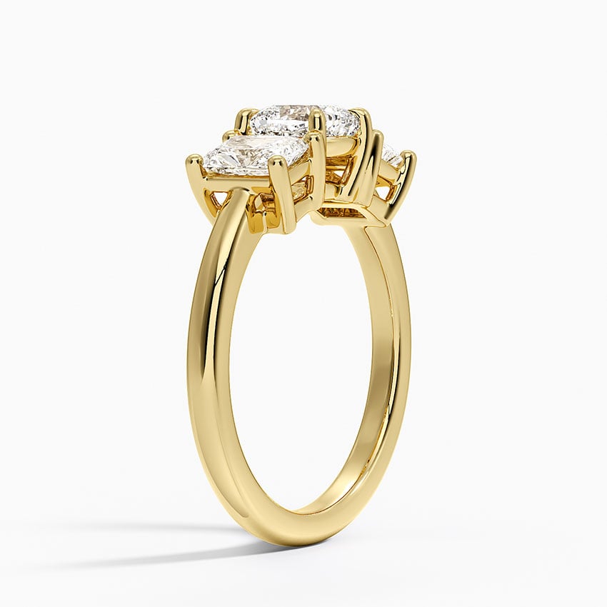 Luxe Helena Radiant-Cut Three Stone Diamond Ring Yellow Gold 18k Cushion Engagement Ring