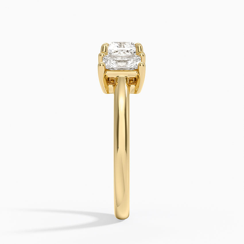 Luxe Helena Radiant-Cut Three Stone Diamond Ring Yellow Gold 18k Cushion Engagement Ring