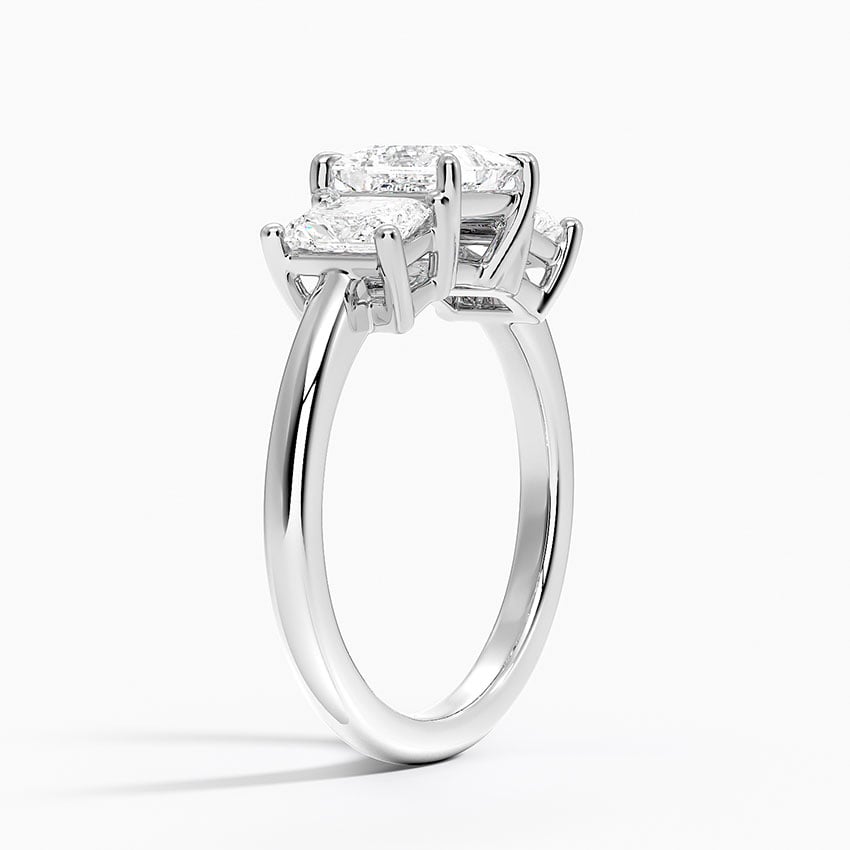 Luxe Helena Radiant-Cut Three Stone Diamond Ring Platinum Princess Engagement Ring