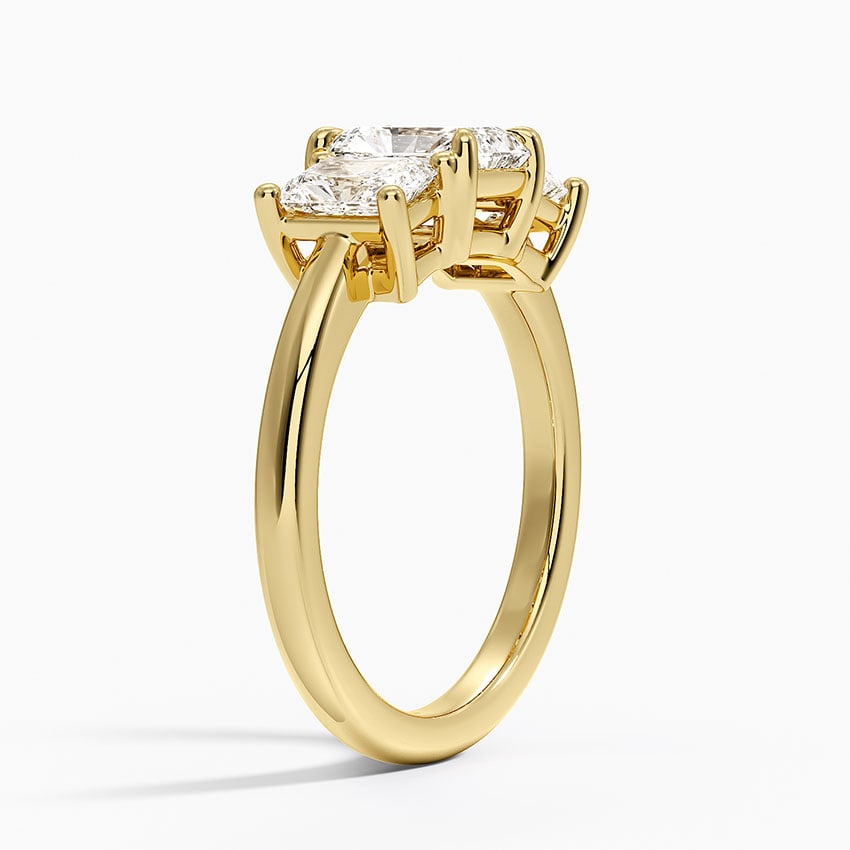 Luxe Helena Radiant-Cut Three Stone Diamond Ring Yellow Gold 18k Radiant Engagement Ring