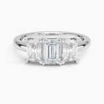 Luxe Helena Radiant-Cut Three Stone Diamond Ring Platinum Emerald Engagement Ring