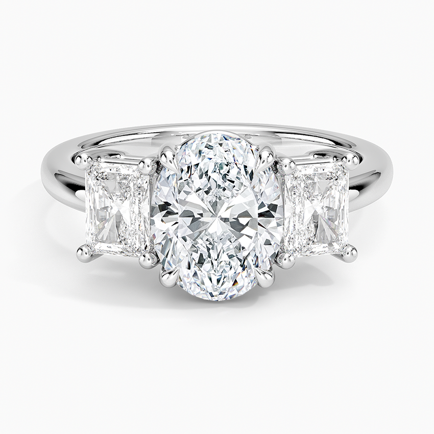 Luxe Helena Radiant-Cut Three Stone Diamond Ring Platinum Oval Engagement Ring
