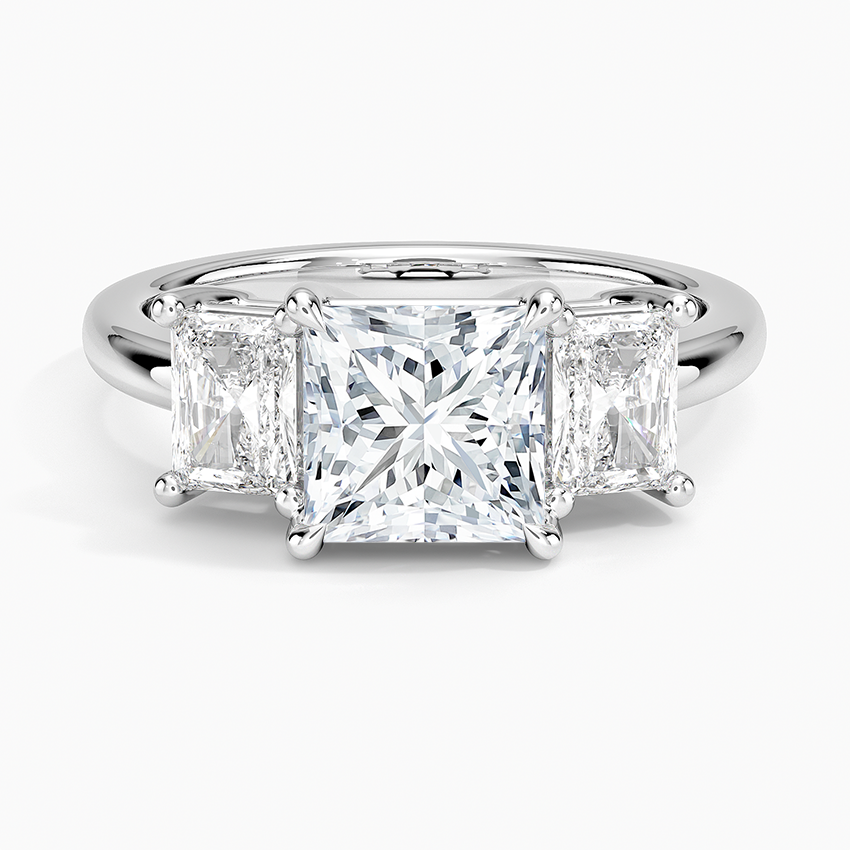 Luxe Helena Radiant-Cut Three Stone Diamond Ring Platinum Princess Engagement Ring