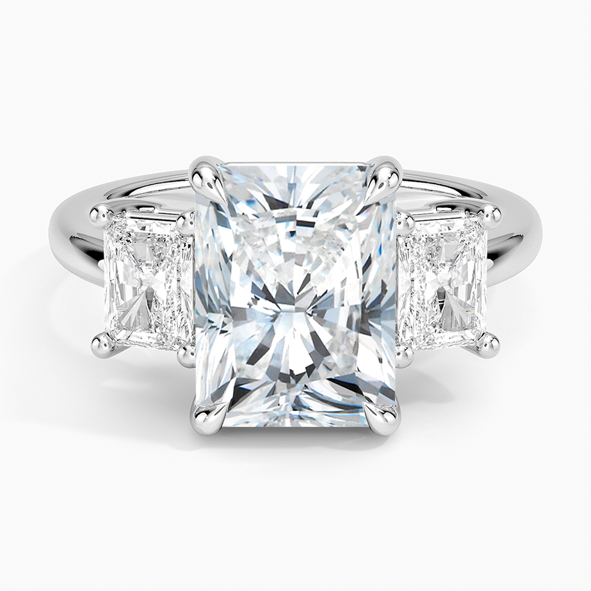 Luxe Helena Radiant-Cut Three Stone Diamond Ring Platinum Radiant Engagement Ring