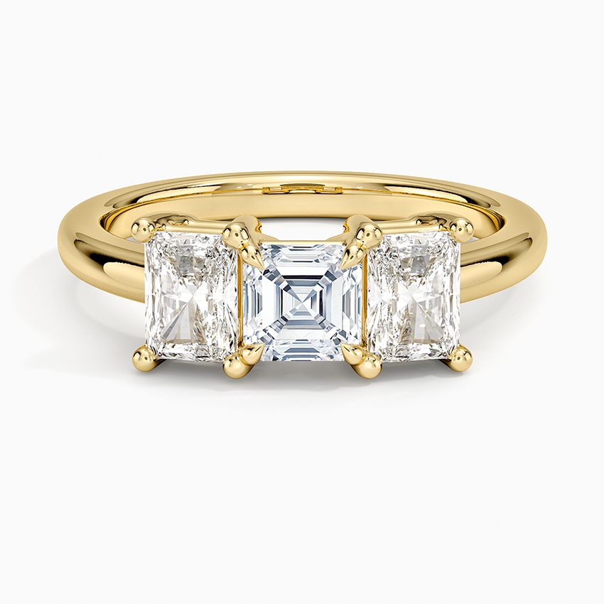 Luxe Helena Radiant-Cut Three Stone Diamond Ring Yellow Gold 18k Asscher Engagement Ring