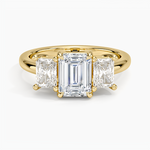 Luxe Helena Radiant-Cut Three Stone Diamond Ring Yellow Gold 18k Emerald Engagement Ring