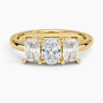 Luxe Helena Radiant-Cut Three Stone Diamond Ring Yellow Gold 18k Oval Engagement Ring