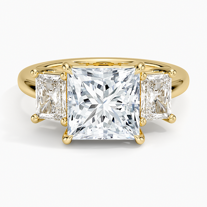 Luxe Helena Radiant-Cut Three Stone Diamond Ring Yellow Gold 18k Princess Engagement Ring