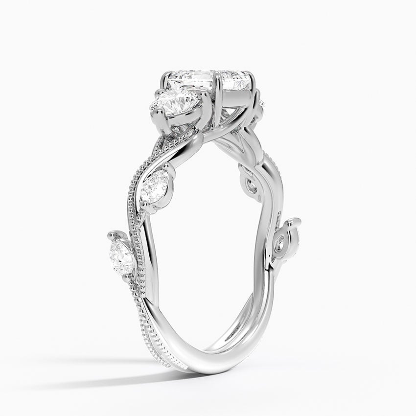 Vintage Secret Garden Three Stone Diamond Ring Platinum Asscher Engagement Ring