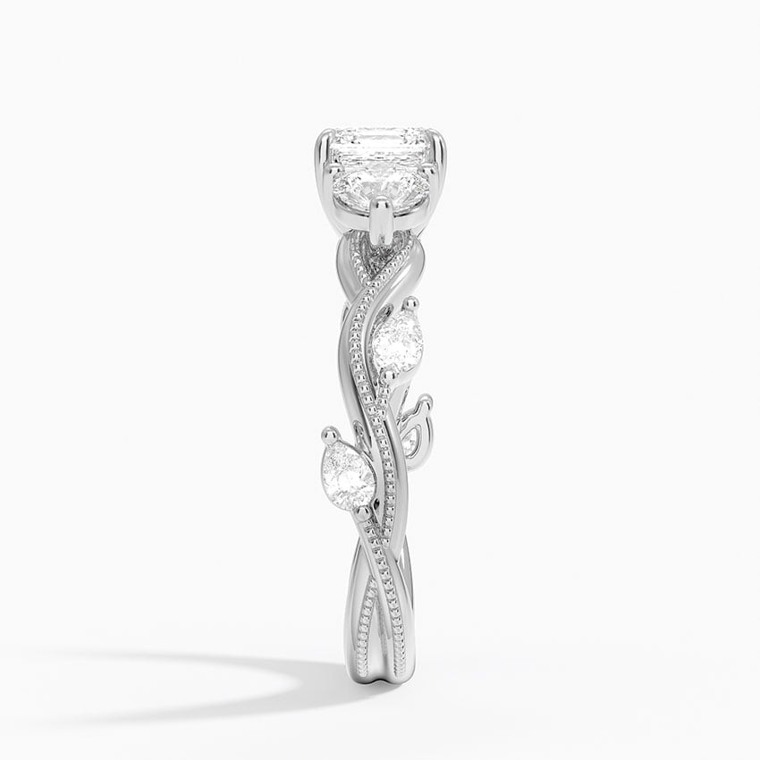Vintage Secret Garden Three Stone Diamond Ring Platinum Asscher Engagement Ring