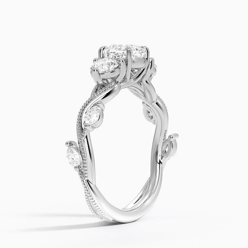 Vintage Secret Garden Three Stone Diamond Ring Platinum Cushion Engagement Ring