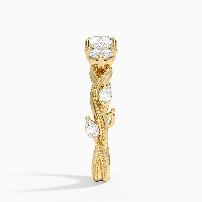 Vintage Secret Garden Three Stone Diamond Ring Yellow Gold 18k Cushion Engagement Ring
