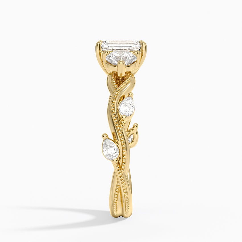Vintage Secret Garden Three Stone Diamond Ring Yellow Gold 18k Emerald Engagement Ring