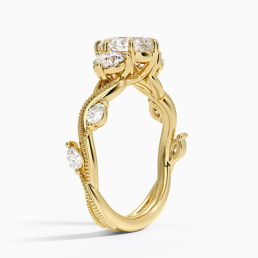 Vintage Secret Garden Three Stone Diamond Ring Yellow Gold 18k Pear Engagement Ring