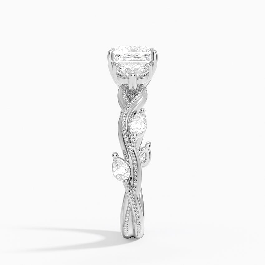 Vintage Secret Garden Three Stone Diamond Ring Platinum Princess Engagement Ring