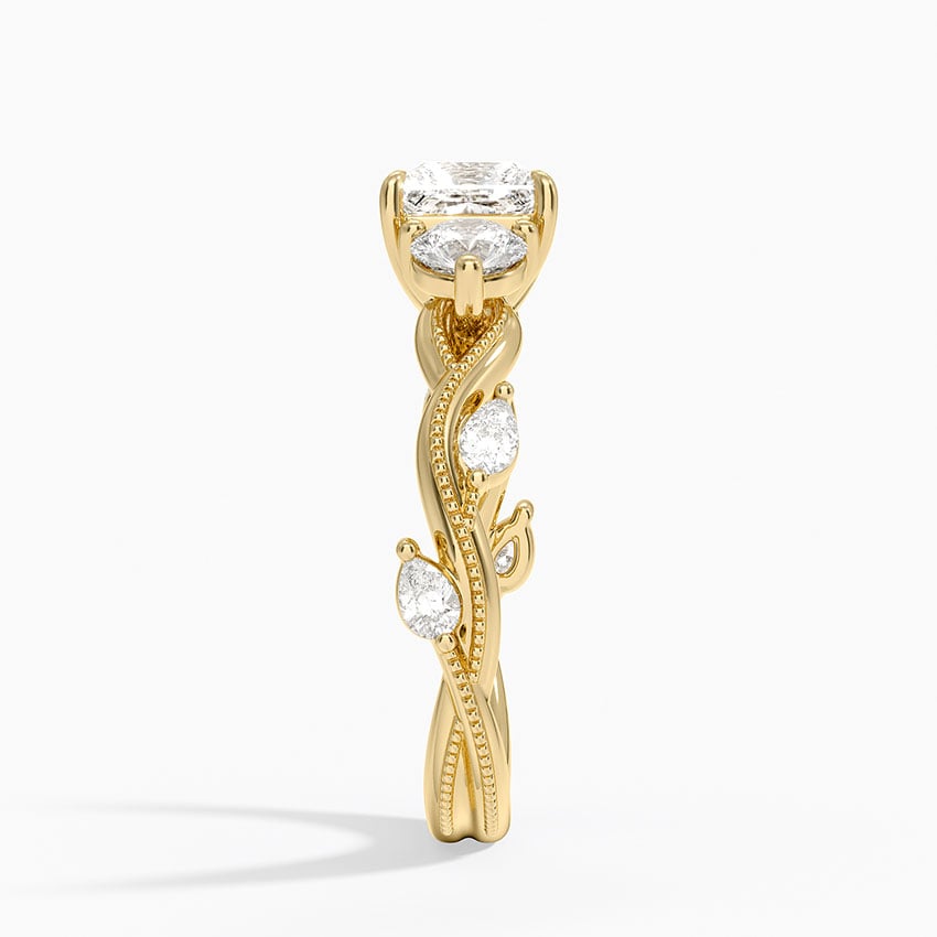 Vintage Secret Garden Three Stone Diamond Ring Yellow Gold 18k Princess Engagement Ring