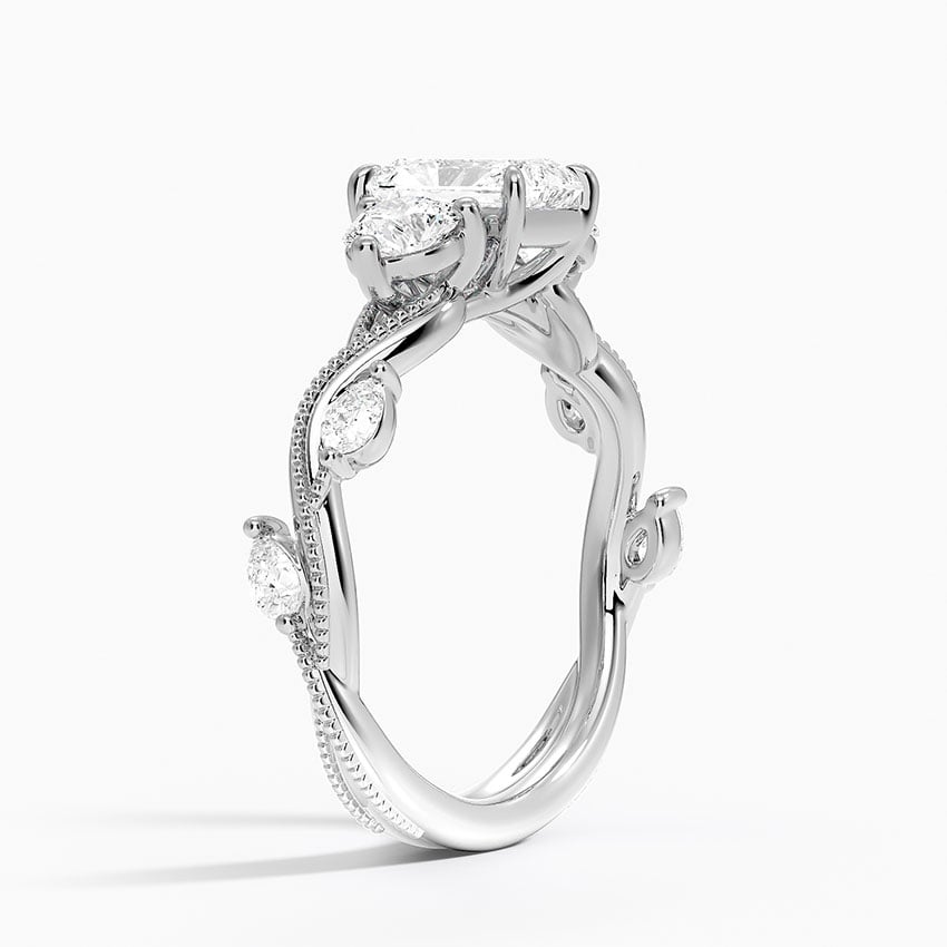 Vintage Secret Garden Three Stone Diamond Ring Platinum Radiant Engagement Ring