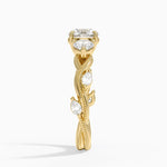 Vintage Secret Garden Three Stone Diamond Ring Yellow Gold 18k Round Engagement Ring