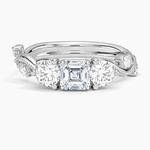 Vintage Secret Garden Three Stone Diamond Ring Platinum Asscher Engagement Ring