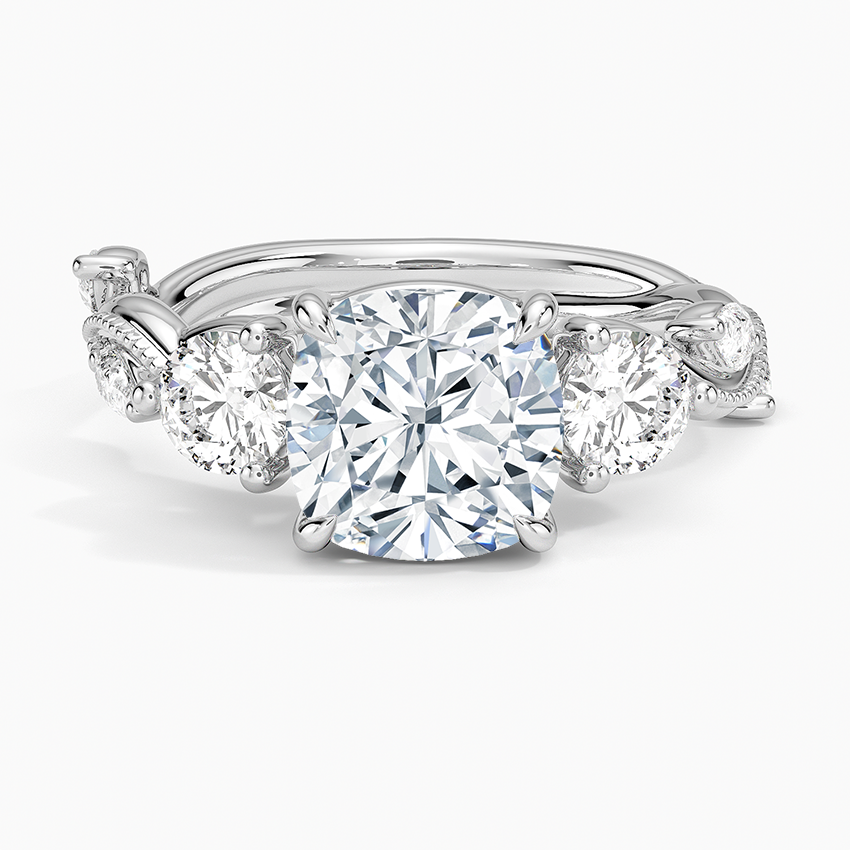 Vintage Secret Garden Three Stone Diamond Ring Platinum Cushion Engagement Ring