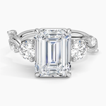 Vintage Secret Garden Three Stone Diamond Ring Platinum Emerald Engagement Ring