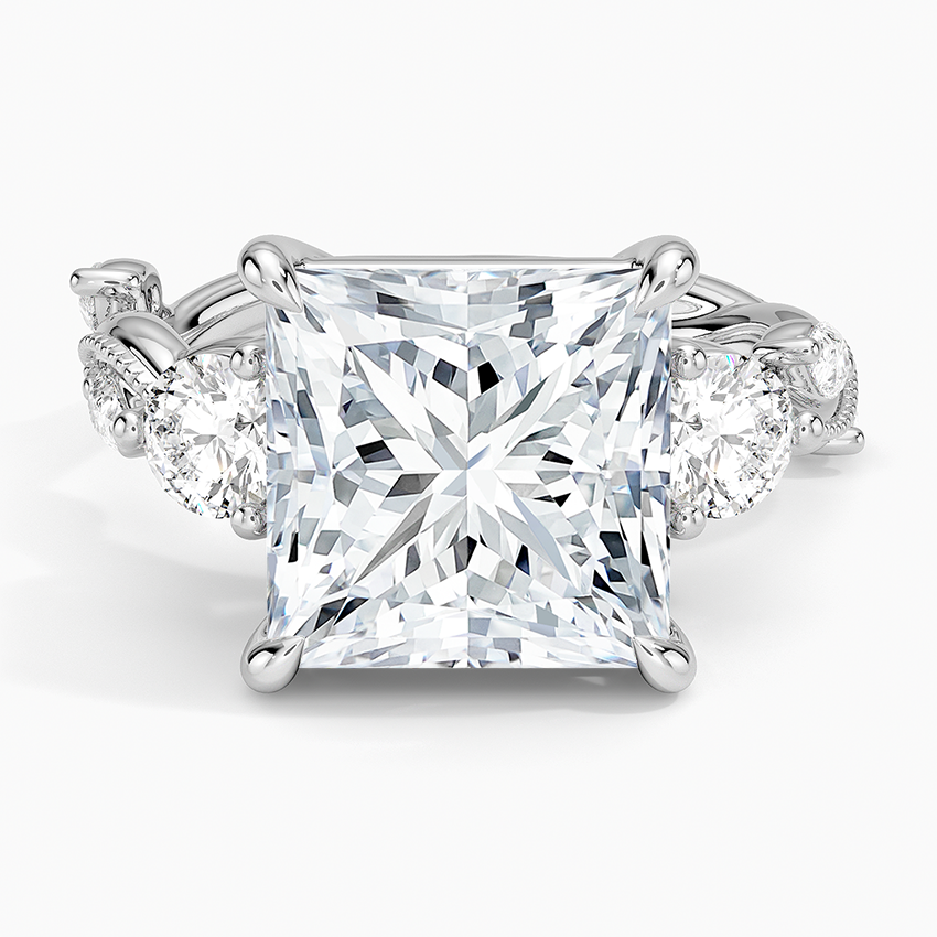 Vintage Secret Garden Three Stone Diamond Ring Platinum Princess Engagement Ring