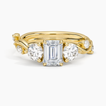 Vintage Secret Garden Three Stone Diamond Ring Yellow Gold 18k Emerald Engagement Ring