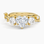 Vintage Secret Garden Three Stone Diamond Ring Yellow Gold 18k Heart Engagement Ring