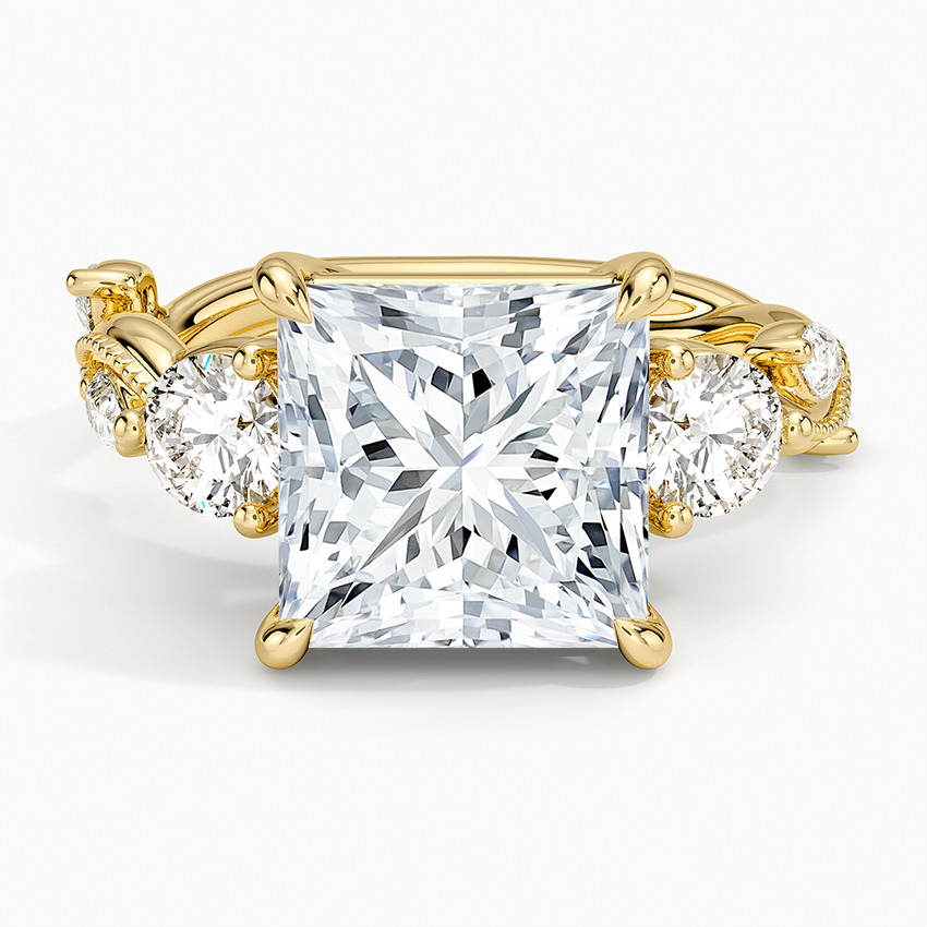 Vintage Secret Garden Three Stone Diamond Ring Yellow Gold 18k Princess Engagement Ring