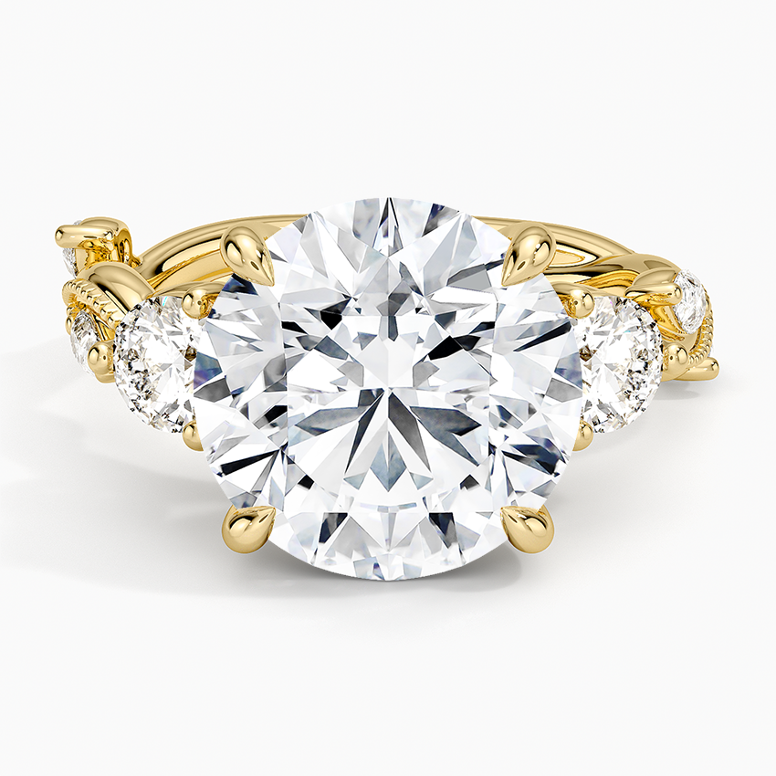 Vintage Secret Garden Three Stone Diamond Ring Yellow Gold 18k Round Engagement Ring