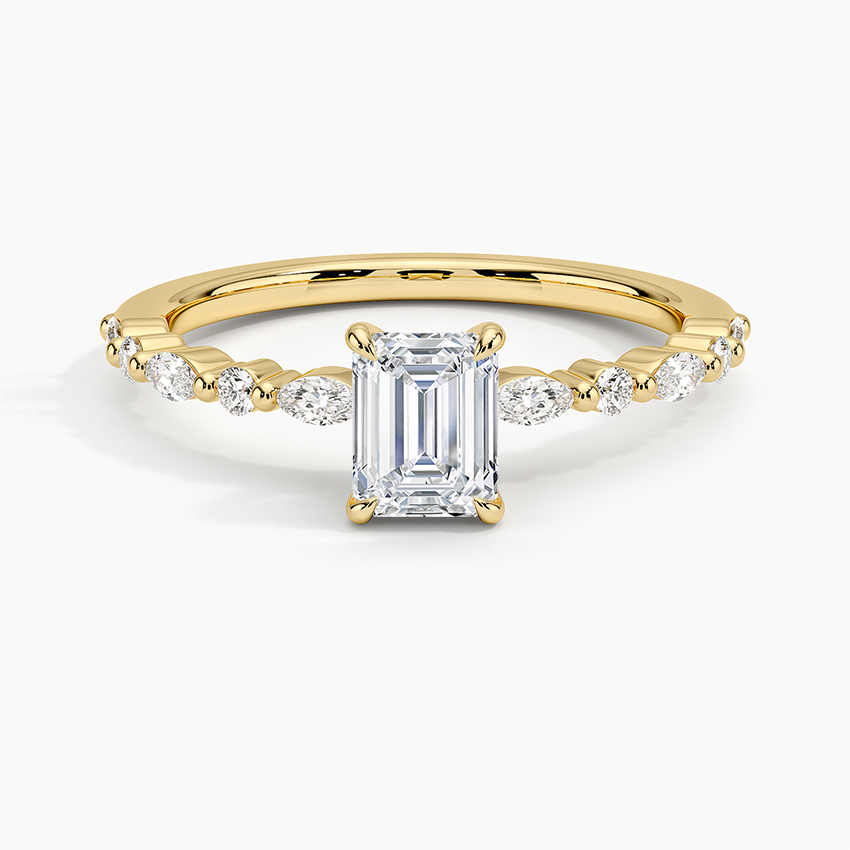 Delicate Versailles Diamond Ring Yellow Gold 18k Emerald Engagement Ring