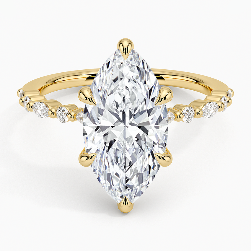 Delicate Versailles Diamond Ring Yellow Gold 18k Marquise Engagement Ring