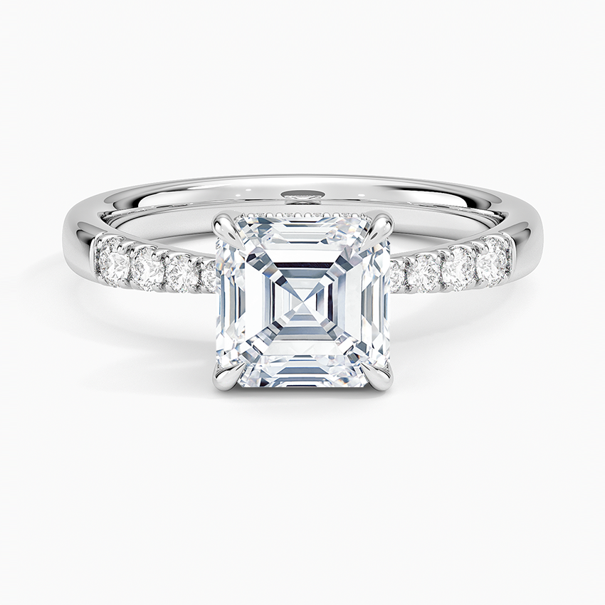 Bella Hidden Halo Diamond Ring (1/5 ct. tw.) Platinum Asscher Engagement Ring