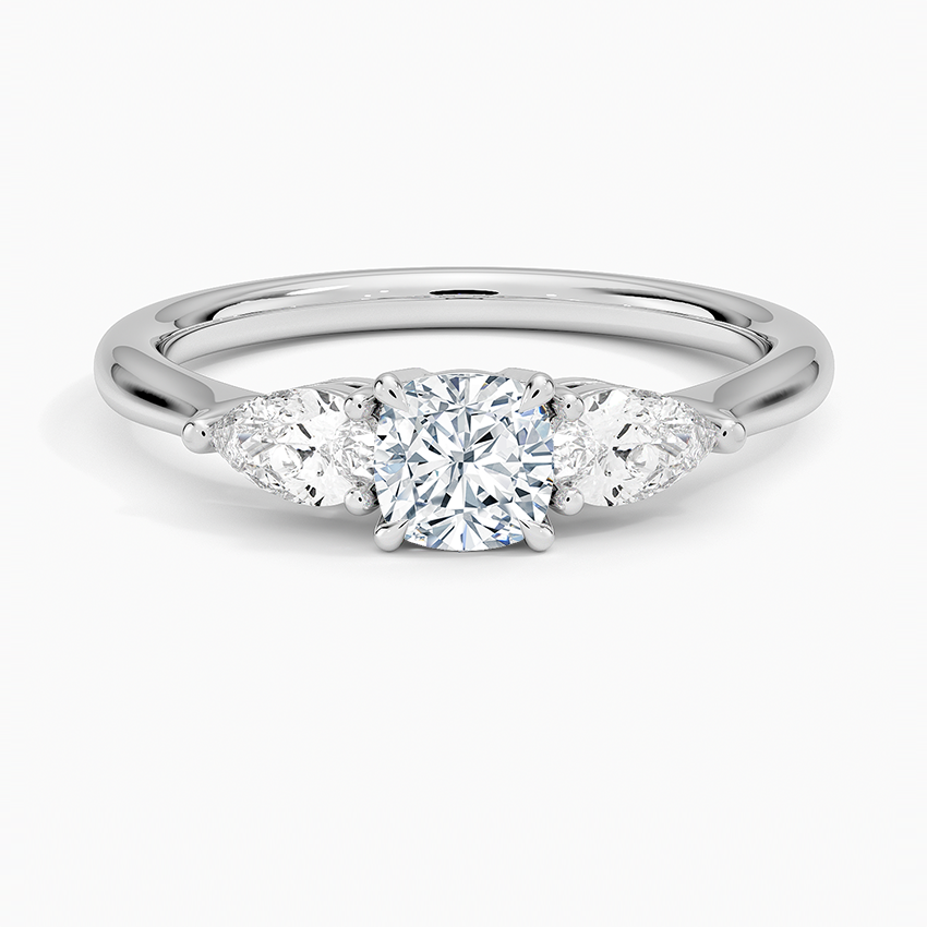 Opera Three Stone Diamond Ring Platinum Cushion Engagement Ring
