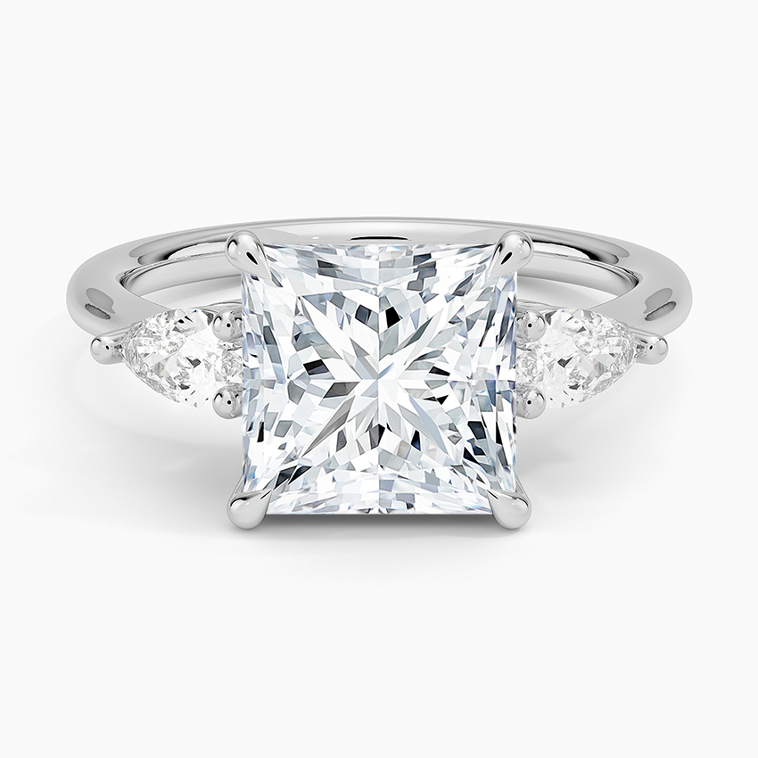 Opera Three Stone Diamond Ring Platinum Princess Engagement Ring