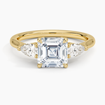 Opera Three Stone Diamond Ring Yellow Gold 18k Asscher Engagement Ring